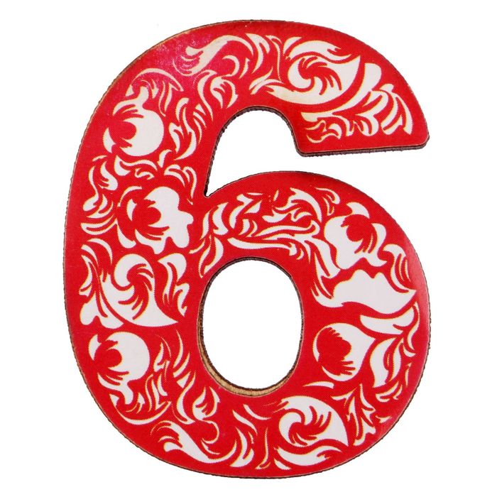 Цифра дверная из дерева "6", орнаментальная, 4,2*5 см