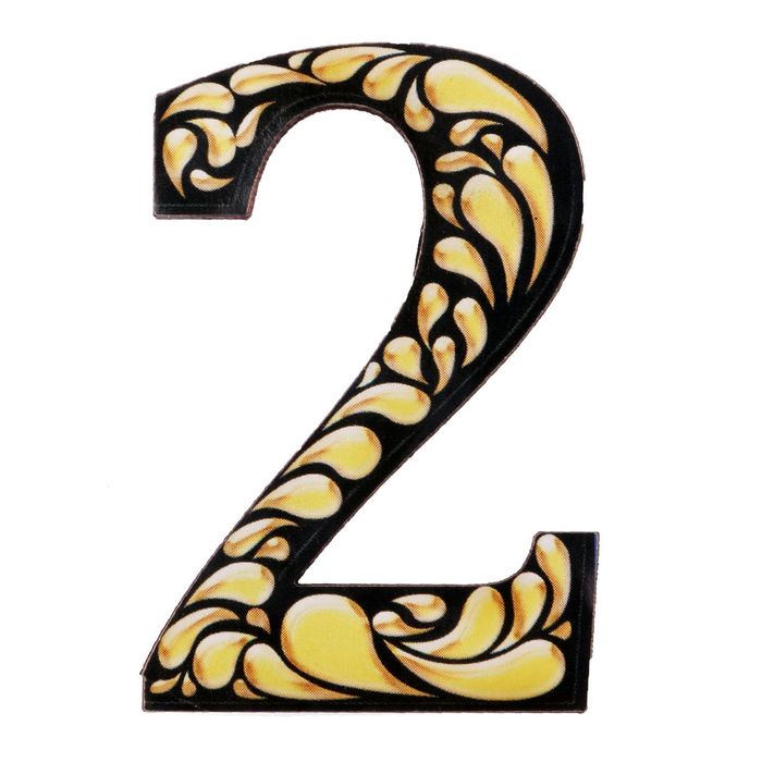 Цифра дверная из дерева "2", черное с золотом, 4*4,8 см