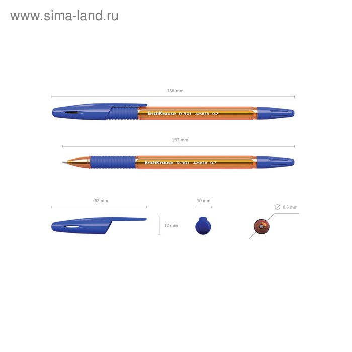 фото Ручка шариковая erichkrause r-301 amber stick & grip, узел 0.7 мм, чернила синие, резиновый упор, длина линии письма 1000 метров