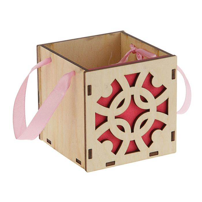 Подарочная коробка "Орнамент", красная, ручка- лента, 10х10х10см