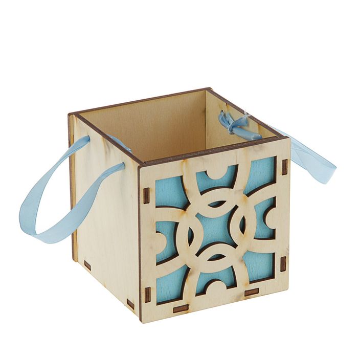 Подарочная коробка "Узоры", голубая, ручка- лента, 10х10х10см