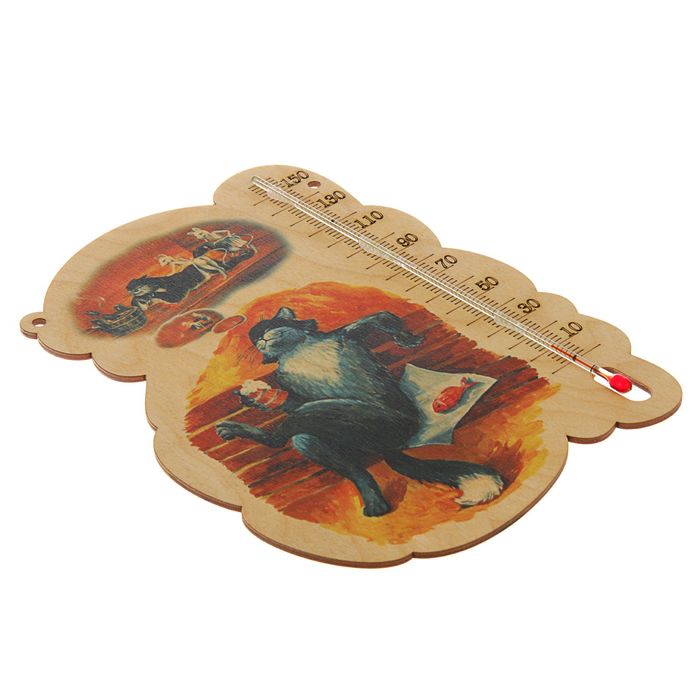 Деревянный термометр банный "Котик" с УФ печатью,