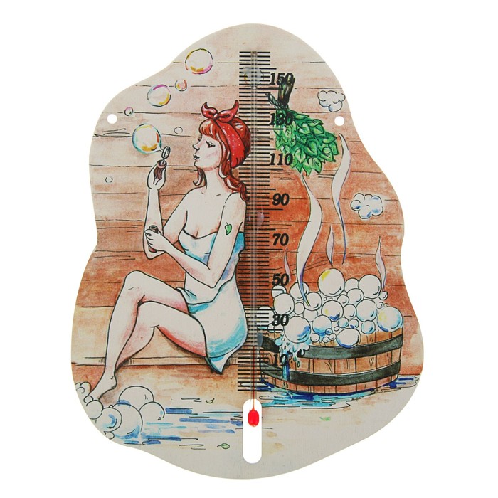 Деревянный термометр банный "Мульные пузыри" с УФ печатью,