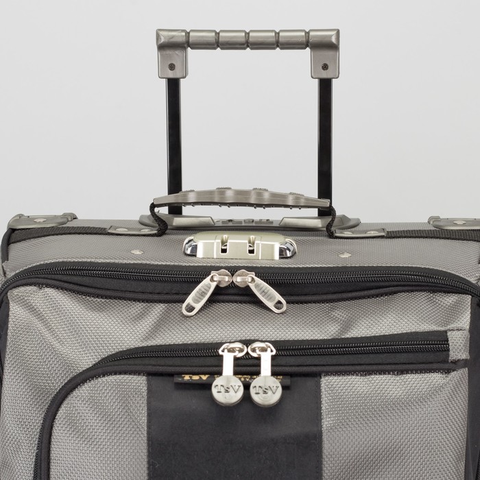 Чемодан малый на молнии, 1 отдел, наружный карман, 2 колеса, кодовый замок, цвет серый/аллюминий