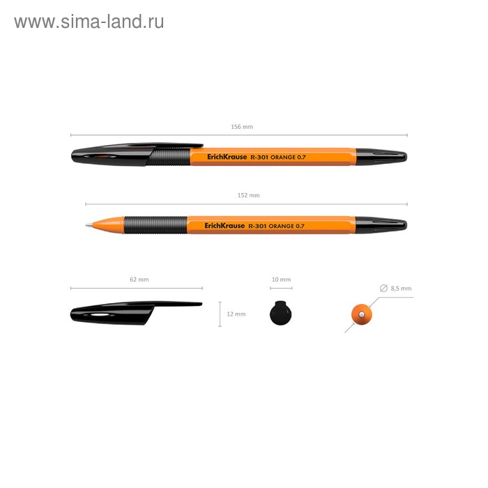 фото Ручка шариковая erichkrause r-301 orange stick & grip, узел 0.7 мм, стержень чёрный, резиновый упор, длина линии письма 1000 метров