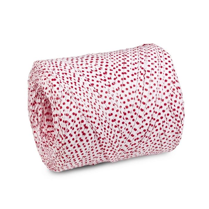 Рафия "Горошек", бело-красный, 200 м