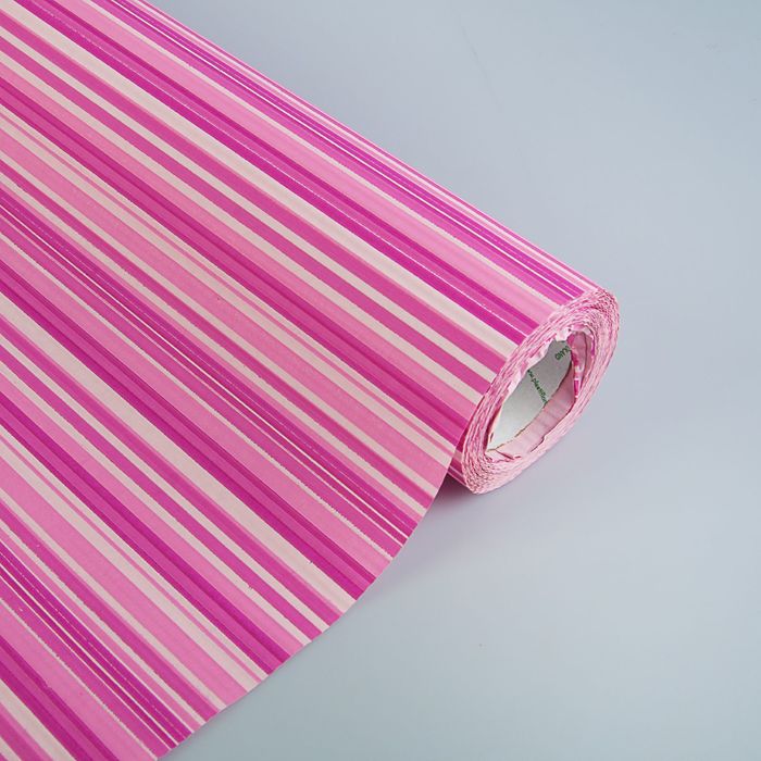 Бумага упаковочная крафт "Полоски люкс", розовый, 0.5 х 10 м