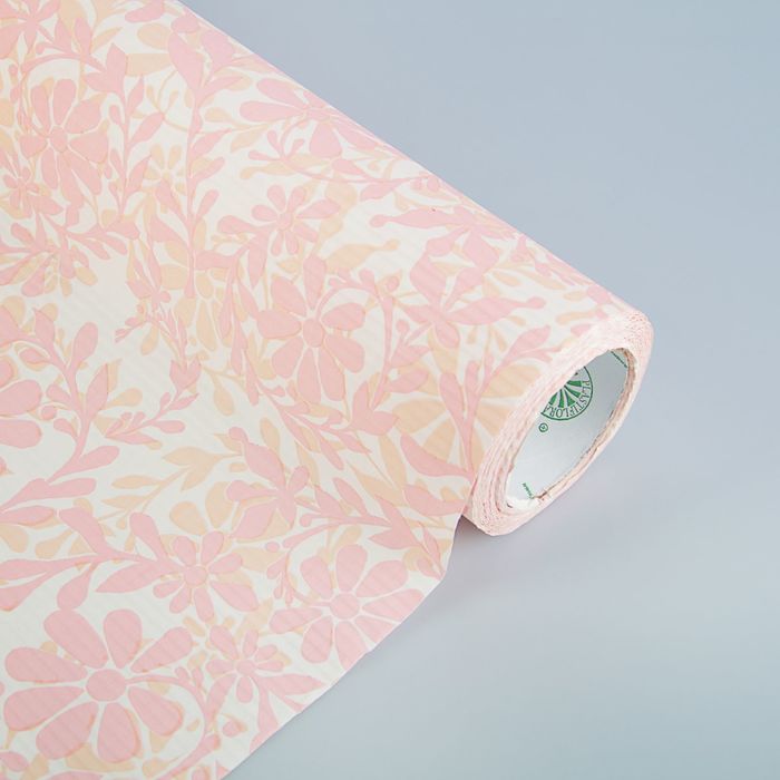 Бумага упаковочная крафт "Полевые цветы", бело-розовый, 0.5 х 10 м