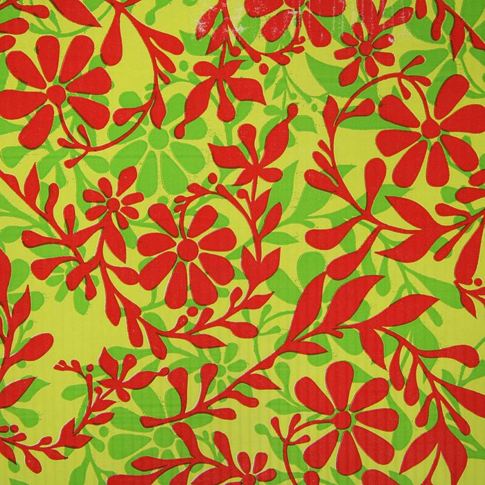 Бумага упаковочная крафт "Полевые цветы", зелено-красный, 0.5 х 10 м