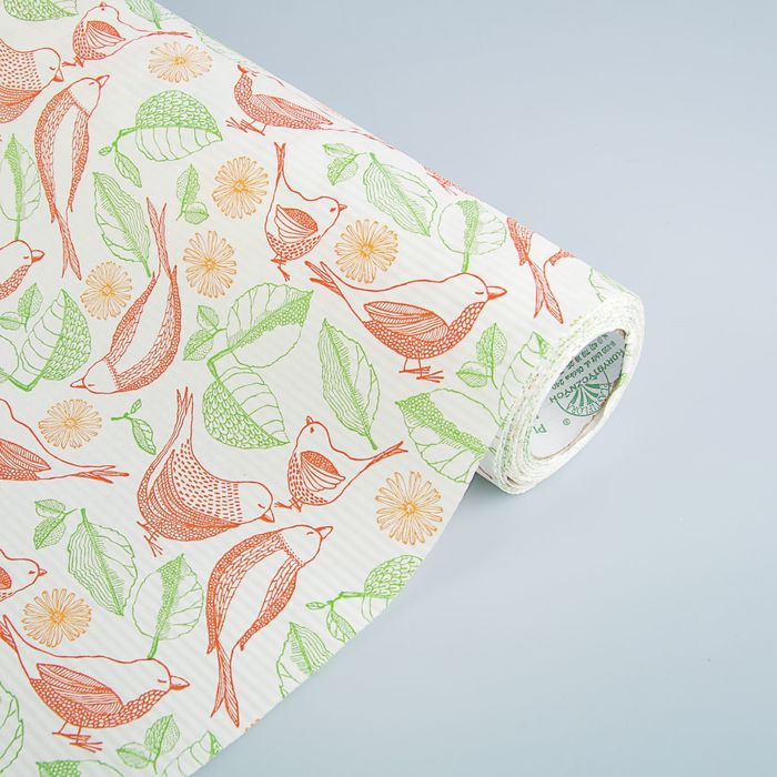 Бумага упаковочная крафт "Птички", бело-зелёно-оранжевый, 0.5 х 10 м