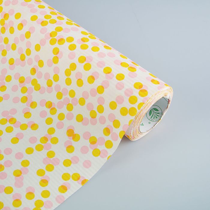 Бумага упаковочная крафт "Горохи", лимонно-розовый, 0.5 х 10 м