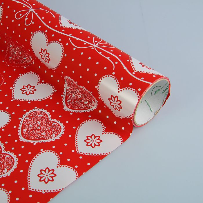 Плёнка для цветов и подарков перламутровая "Сердца", 0,5 х 9 м, 30 мкм