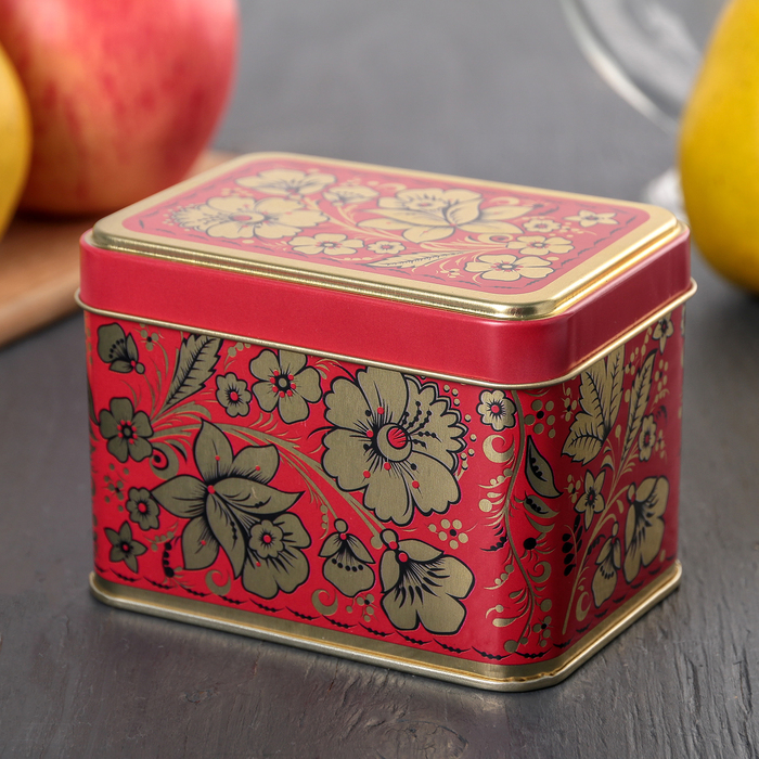 Банка для сыпучих продуктов 400 мл "Хохлома Цветы", прямоугольная, 6,7х9,8 см, высота 6,9 см