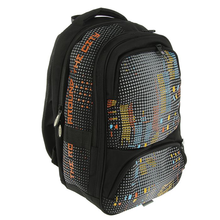 Рюкзак молодежный эргономичная спинка Stavia 40*28*18 «Небоскребы», чёрный/рыжий 67151