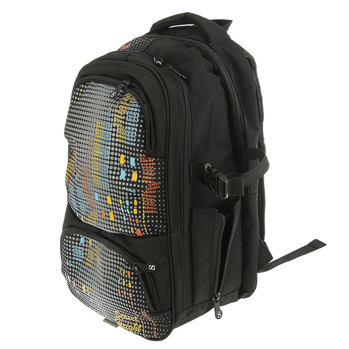 Рюкзак молодежный эргономичная спинка Stavia 40*28*18 «Небоскребы», чёрный/рыжий 67151