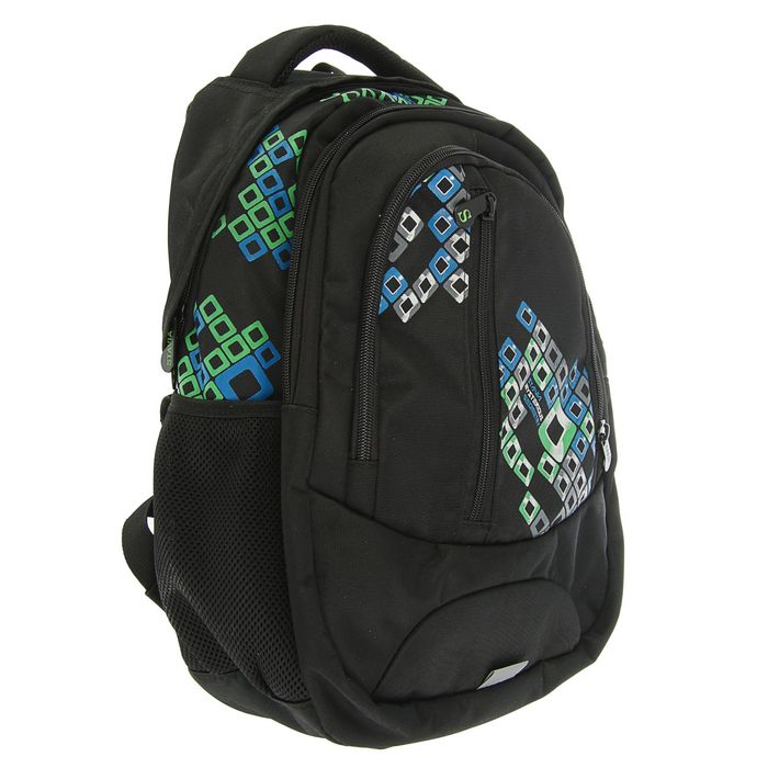 Рюкзак молодежный эргономичная спинка Stavia 41*27*17 «Ромбы», чёрный/зелёный/синий 67157