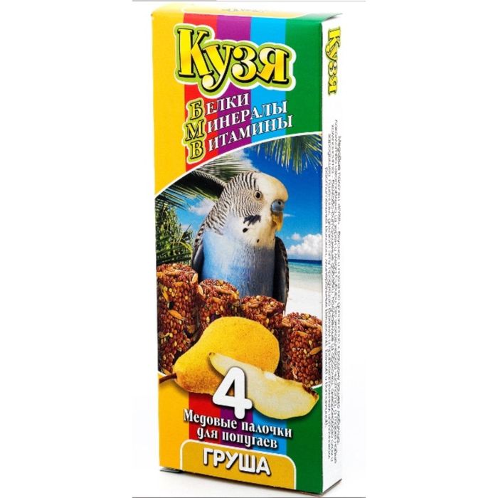 Палочки Кузя для попугаев "Белки Минералы Витамины", груша, 4 шт