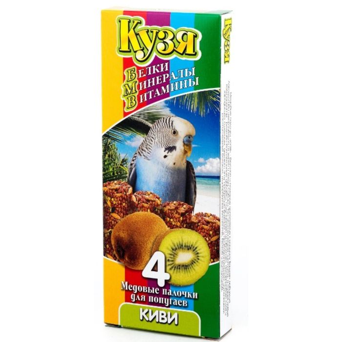 Палочки Кузя для попугаев "Белки Минералы Витамины", киви, 4 шт