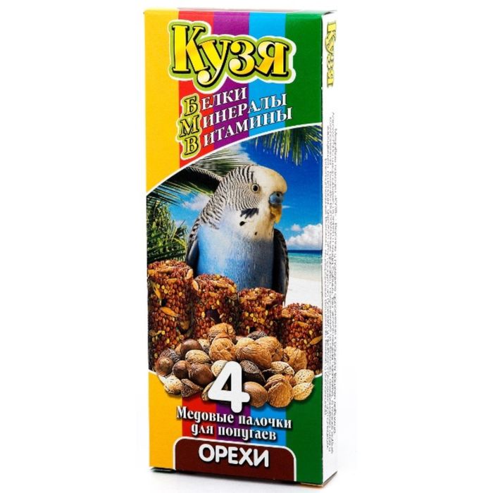 Палочки Кузя для попугаев "Белки Минералы Витамины", орехи, 4 шт