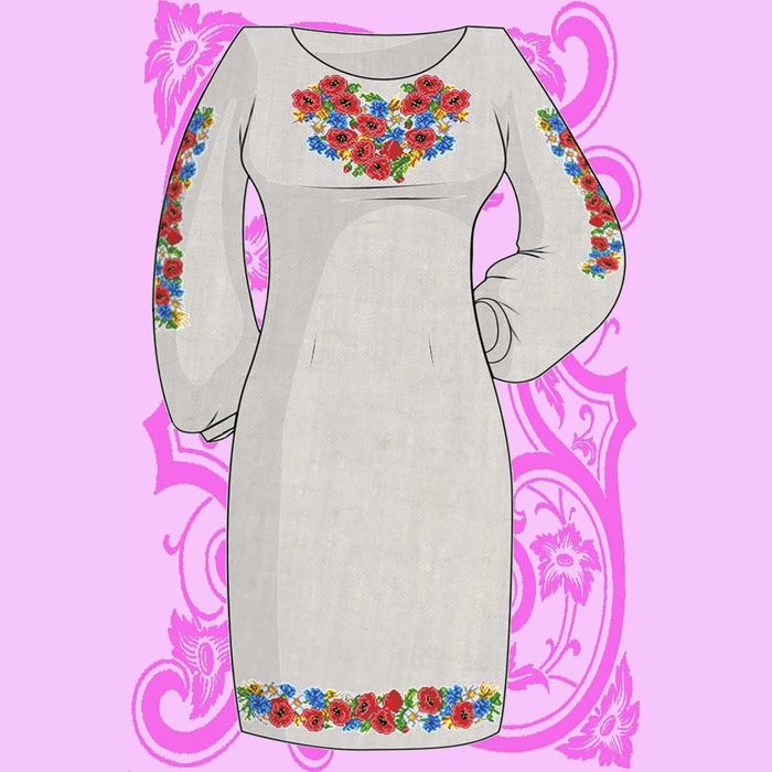 Набор для вышивки платья крестом "Маки и васильки", лён