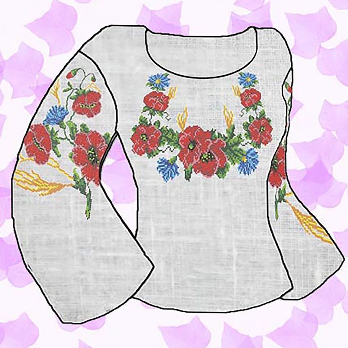 Набор для вышивки сорочки крестом "Маки и васильки", хб