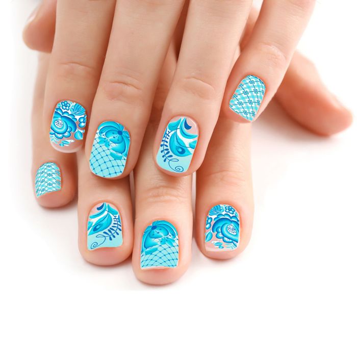 Слайдер-дизайн для ногтей "Гжель"