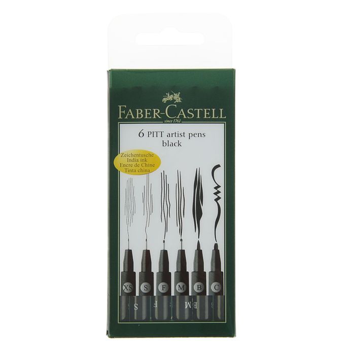 Ручка капиллярная набор Faber-Castell PITT® Artist Pen разные типы 6 шт. (M,F,S,XS,B,C) 167116