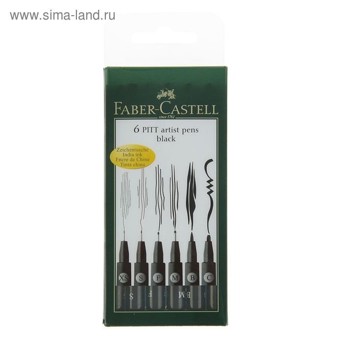 фото Набор ручек капиллярных faber-castell pitt® artist pen, 6 штук, разные типы (m,f,s,xs,b,c), цвет черный, (светостойкие)