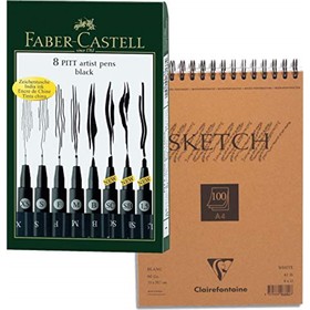 Набор ручек капиллярных Faber-Castell PITT® Artist 6 штук (линеры XS, S, F, M; кисть B, С), цвет черный от Сима-ленд