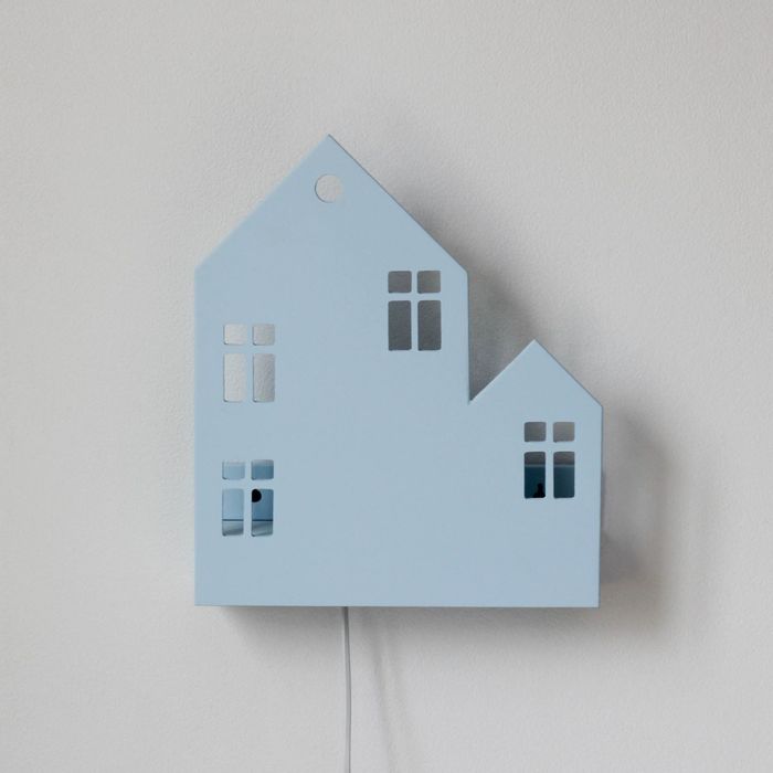 Светильник-домик «Леон», деревянный, голубой, 35х30х8 см