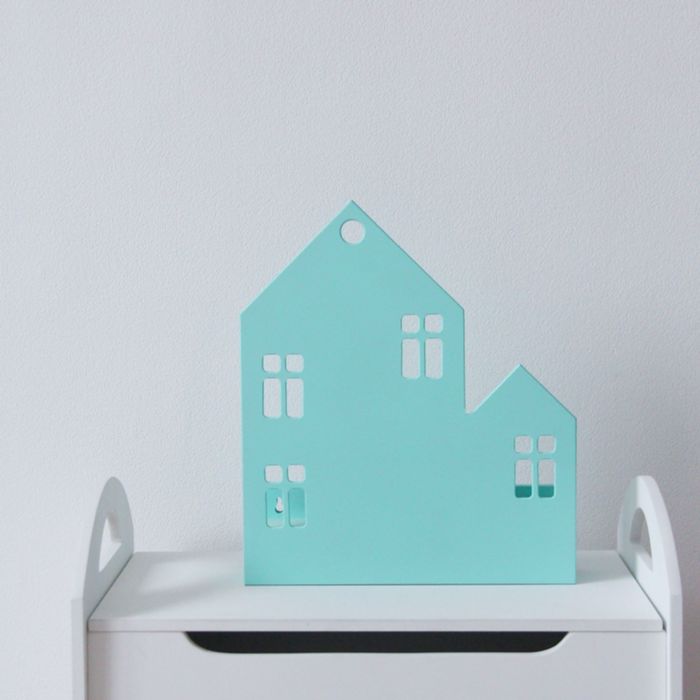 Светильник-домик «Леон», деревянный, бирюзовый, 35х30х8 см