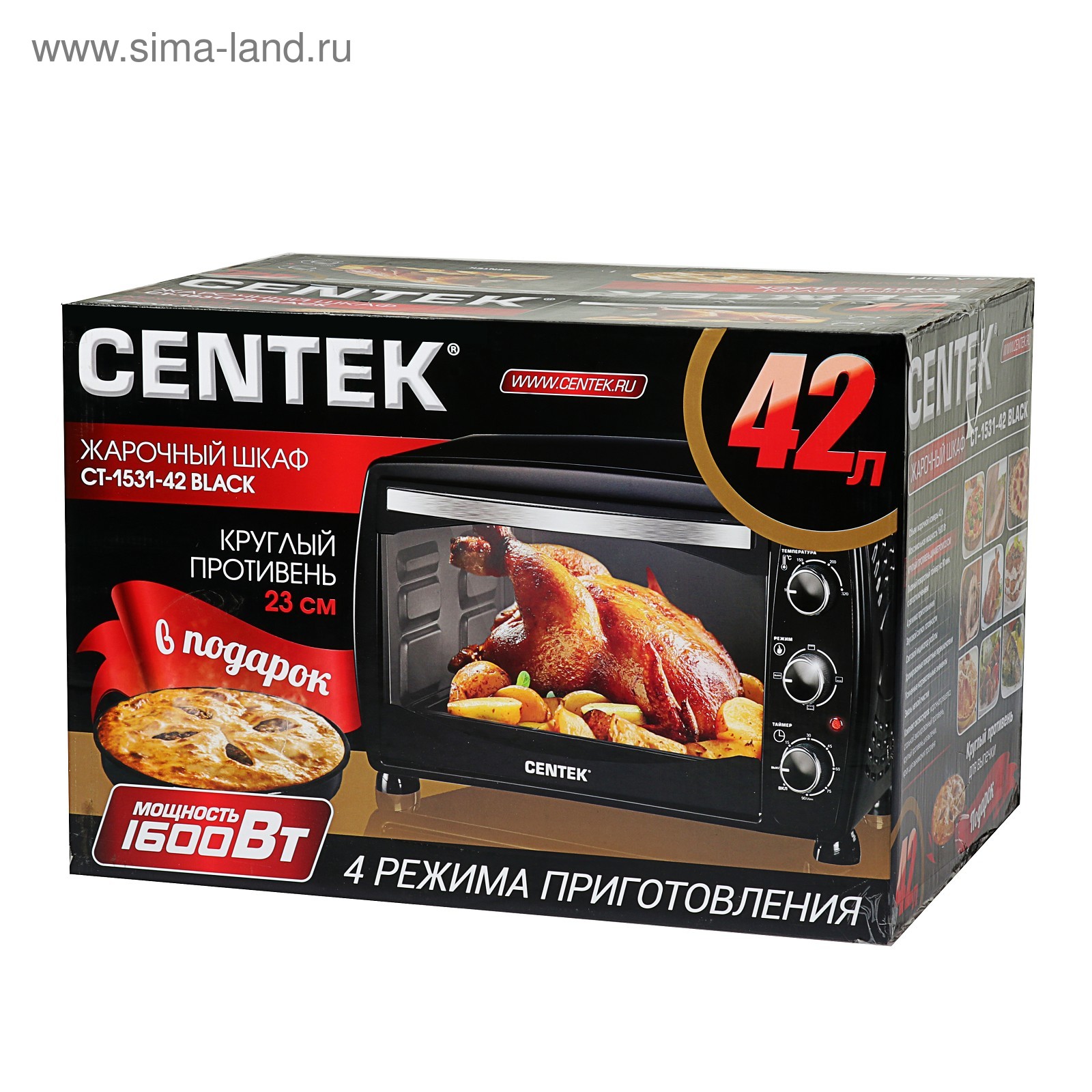 Жарочный шкаф centek ct 1531 42 convection черн 42л 1600вт 5 режимов конвекция