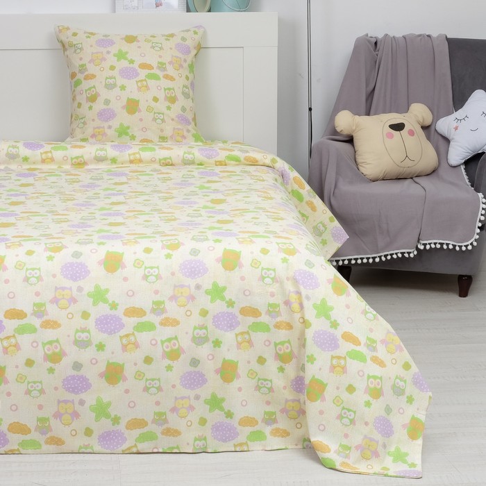 Постельное бельё 1,5 сп детское (рис. 1696) Совушки 147х215 см, 150х215 см, 70х70 см, 1 шт. поплин,115 г/м