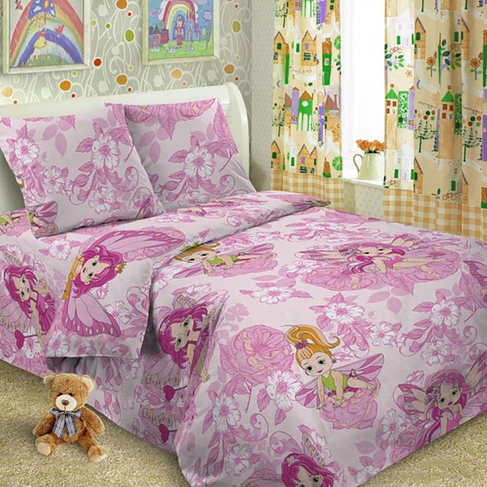 Постельное бельё 1,5 сп детское (рис. 1658) Маленькие феи 147х215 см, 150х215 см, 70х70 см, 1 шт. поплин, 115 г/м