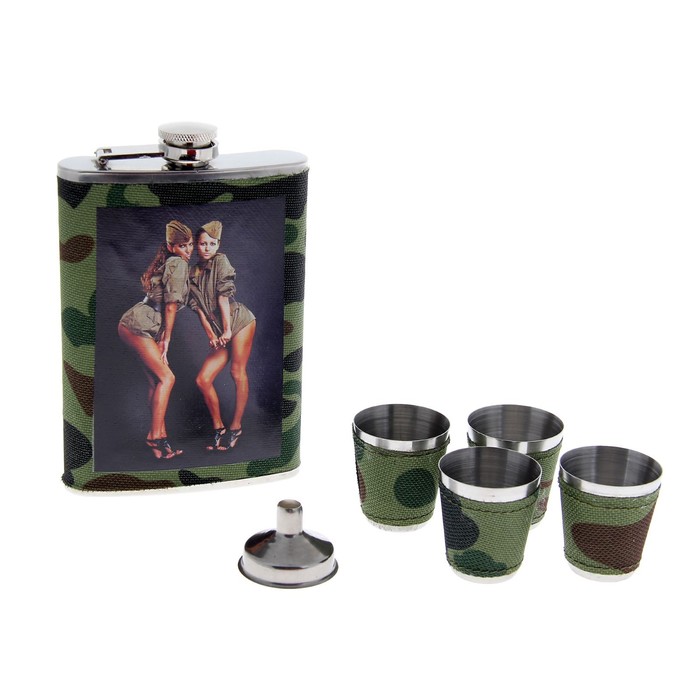 Набор 6в1 (фляжка 270 мл+воронка+4 рюмки) «Девушки», цвет хаки, 17х23 см УЦЕНКА