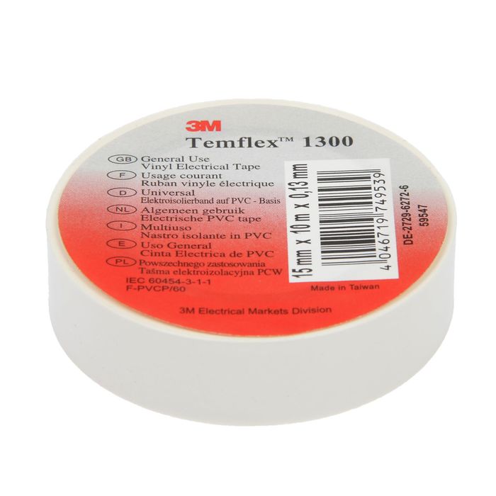 Изолента 3М "Temflex 1300", ПВХ, 15 мм x 10 м, белая