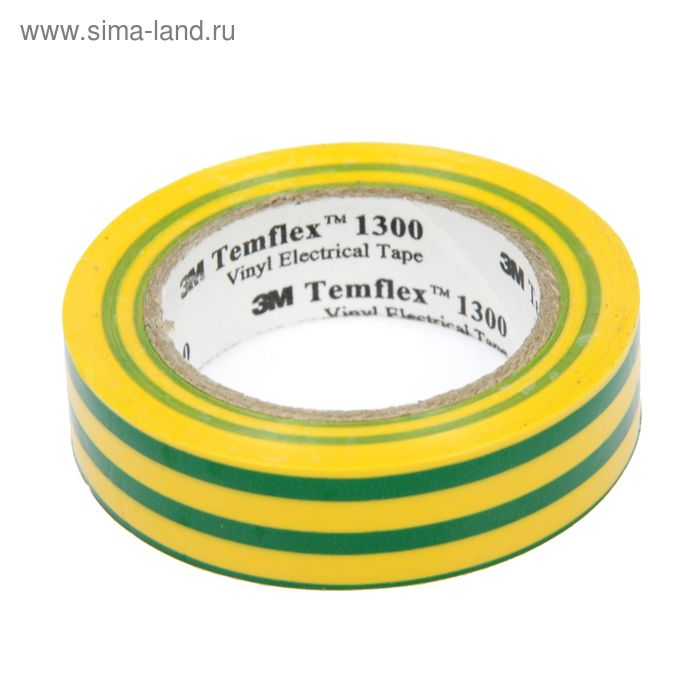 Изолента 3М Temflex 1300, ПВХ, 15 мм x 10 м, 130 мкм, желтая/зеленая