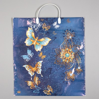Пакет "Золотые бабочки", полиэтиленовый с пластиковой ручкой, 44 х 40 см, 100 мкм