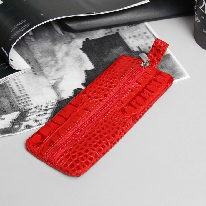 Ключница на молнии, 1 отдел, кольцо, кайман, скат, цвет красный