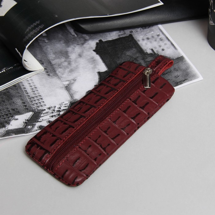 Ключница на молнии, 1 отдел, кольцо, кайман, скат, цвет бордовый