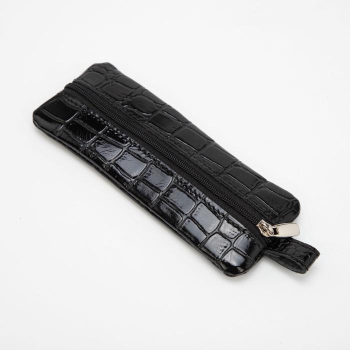 Ключница на молнии, 1 отдел, кольцо, крокодил, цвет чёрный
