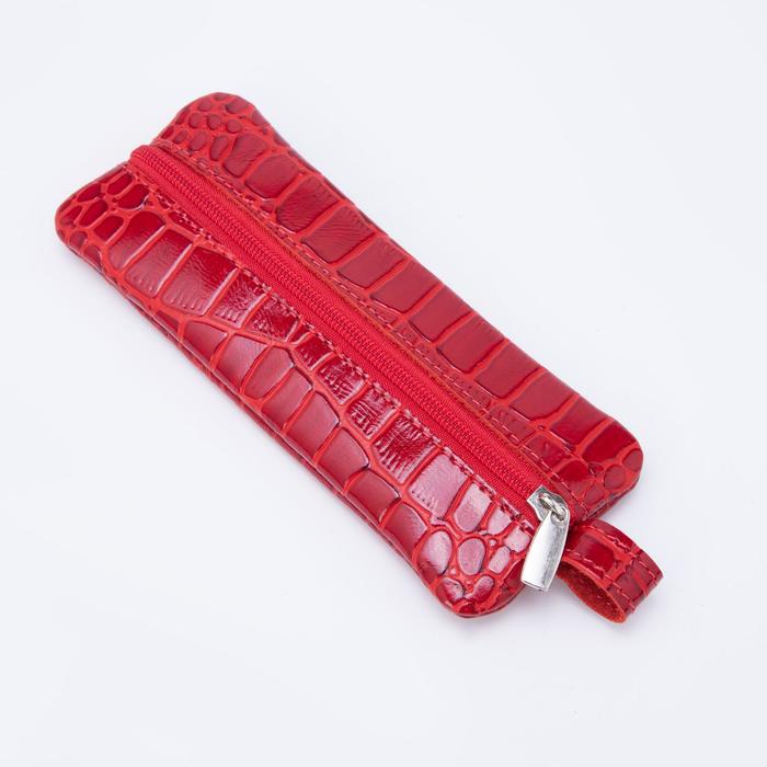 Ключница на молнии, 1 отдел, кольцо, крокодил, цвет красный