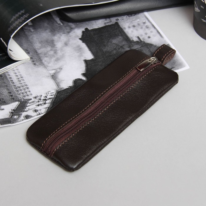 Ключница на молнии, 1 отдел, кольцо, крокодил, цвет тёмно-коричневый