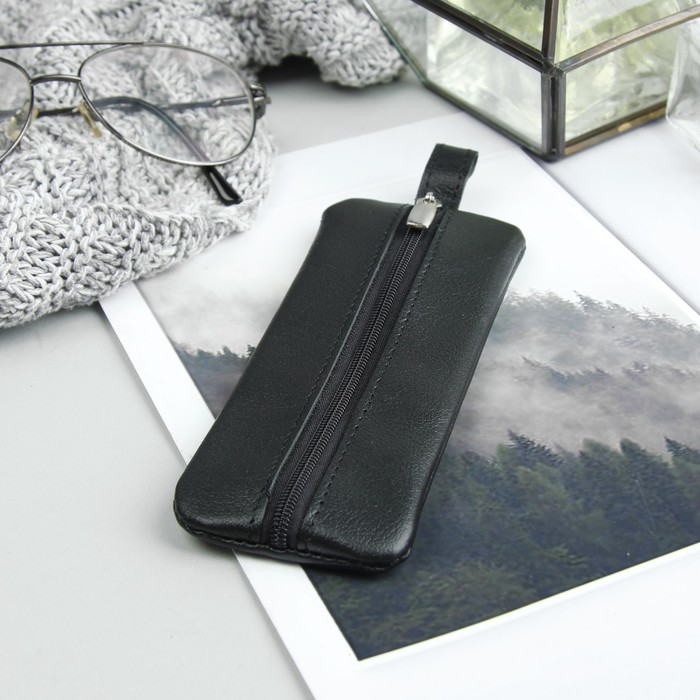 Ключница, отдел на молнии, металлическое кольцо, ладья, цвет чёрный