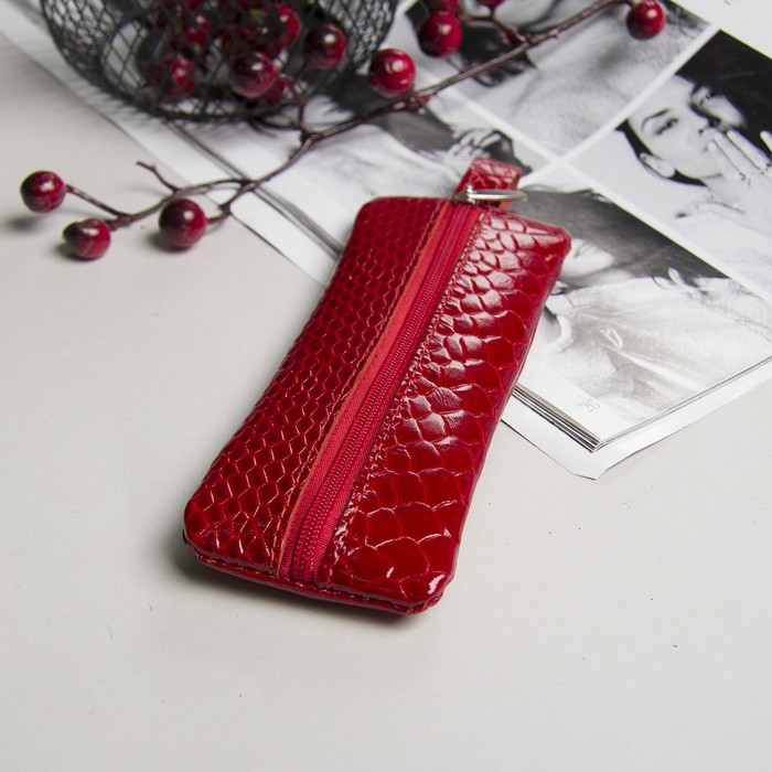 Ключница на молнии, 1 отдел, кольцо, цвет красный