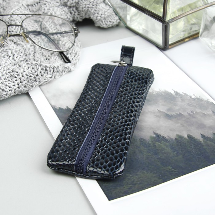 Ключница на молнии, 1 отдел, кольцо, цвет синий