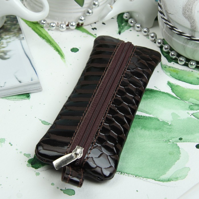 Ключница на молнии, 1 отдел, кольцо, скат, цвет тёмно-коричневый