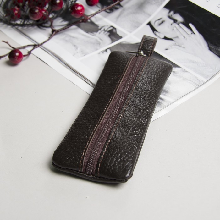 Ключница на молнии, 1 отдел, кольцо, флотер, цвет тёмно-коричневый