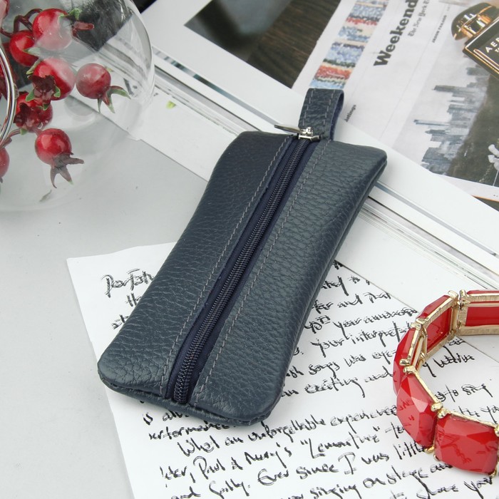 Ключница на молнии, 1 отдел, кольцо, флотер, цвет синий