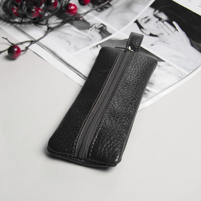 Ключница на молнии, 1 отдел, кольцо, флотер, цвет чёрный